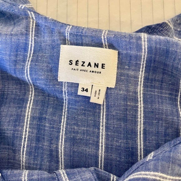 Sézane Manon Blouse - Light Blue and White Stripped Sleeveless Top with Ruffle! - Picture 5 of 7